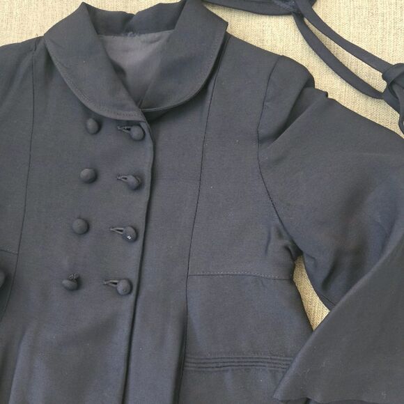 Vintage Infant Coat & Bonnet Set Navy Blue 1950s Double-Breasted Pleated - Picture 2 of 11
